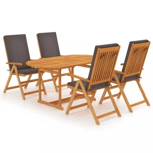 Záhradný jedálenský set 5 ks s poduškami teak / látka Dekorhome Sivá,Záhradný jedálenský set 5 ks s poduškami teak / látka Dekorhome Sivá