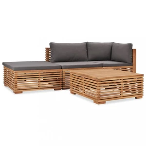 Zahradní sedací souprava 4 ks teak / látka Dekorhome Šedá,Zahradní sedací souprava 4 ks teak / látka Dekorhome Šedá