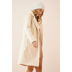 Happiness İstanbul Women's Bone Layer Collar Plush Coat Firm