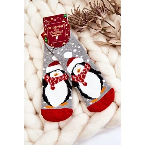 Children's Christmas Cotton Thermoactive Socks Penguin Grey