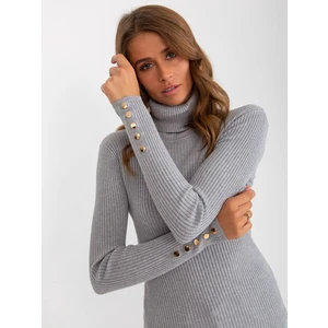 Grey ribbed sweater with turtleneck