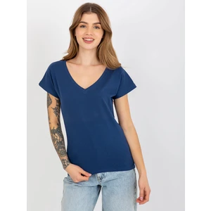 Classic basic T-shirt in navy blue with V-neck