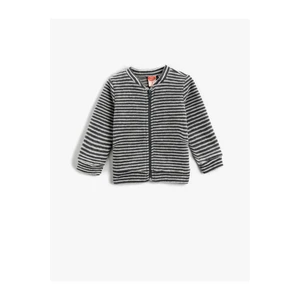 Koton Fleece Zipper Cardigan Striped Round Neck