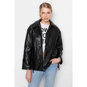 Trendyol Black Belted Faux Leather Quilted Coat