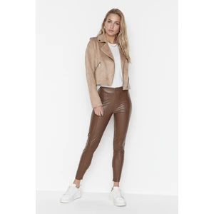 Trendyol Brown Rib Detailed Leather Look Leggings