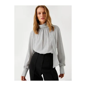 Koton Standing Neck Blouse with Sash Detailed and Patterned