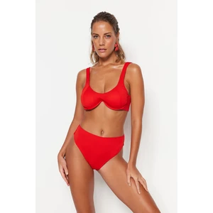 Trendyol Red Underwire Inverted V Underwire Textured Bikini Top