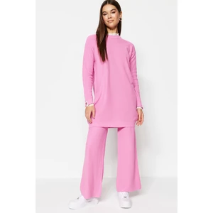 Trendyol Pink Pearl and Tulle Detailed Sweater-Pants Knitwear Set
