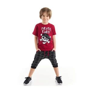 Mushi The Pirate Rules Boys Claret Red T-shirt Gray Capri Shorts Set