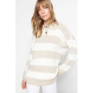 Trendyol Stone Striped Polo Collar Knitwear Sweater