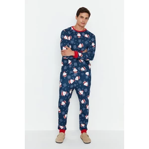Trendyol Navy Blue Men's Regular Fit Knitted Pajamas Set, Family Combination.