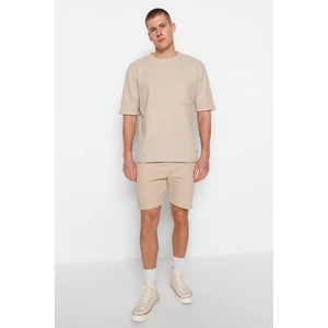Trendyol Limited Edition Beige Men's Relaxed/Comfortable fit, Short sleeves with Pockets, Label Detail, Textured T-Shirt.