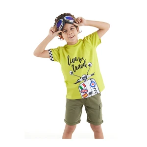 Mushi Motorcycle Touring Boys Green T-Shirt Shorts Set