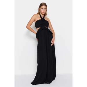 Trendyol Long Evening Dress In Chiffon With Window/Cut Out Detailed Ruffles With Black Lined