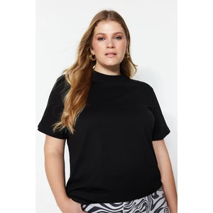 Trendyol Curve Black Boyfriend Basic Knitted Knitted Collar T-shirt with Ribbons