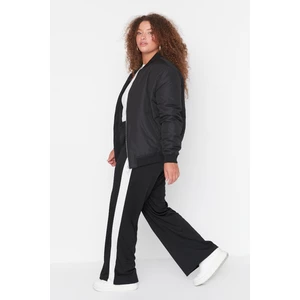 Trendyol Curve Black Knitted Pants with Elastic Waist Stripe Detailed Wide Leg.
