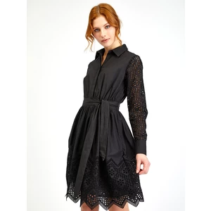 Orsay Black Ladies Perforated Shirt Dress with Tie - Women