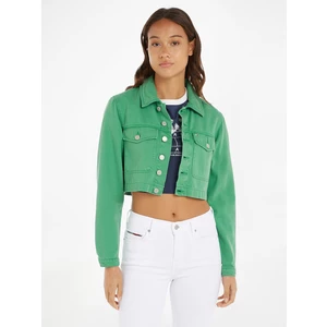 Zelená dámská džínová crop top bunda Tommy Jeans - Dámské