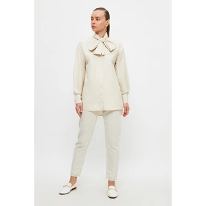 Trendyol Beige Tieed Sash Collar Tunic