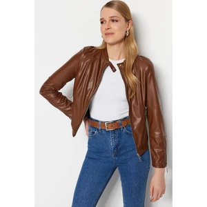 Trendyol Brown Faux Leather Biker Jacket Coat