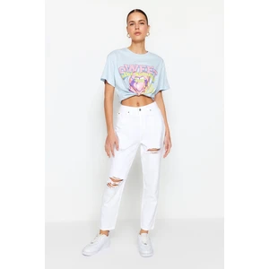 Trendyol White Ripped High Waist Mom Jeans