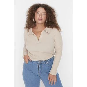 Trendyol Curve Plus Size Bodysuit - Beige - Fitted