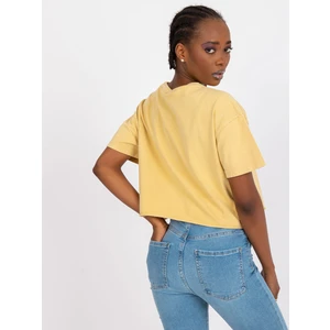 Yellow cotton short t-shirt with a print
