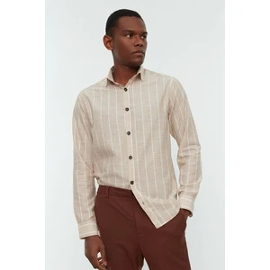 Trendyol Beige Men Regular Fit Shirt Collar Striped Shirt