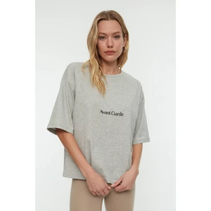 Trendyol Gray Embroidered Loose Knitted T-Shirt