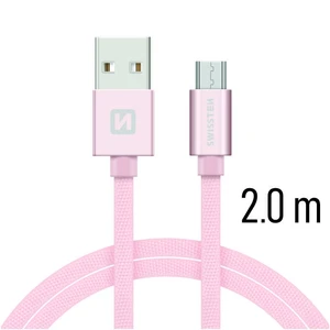 Datový kabel Swissten Textile USB / microUSB 2m, pink gold