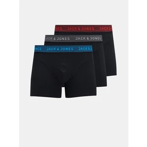 Jack&Jones 3 PACK - pánske boxerky JACWAISTBAND 12127816 Asphalt Hawaian ocean & Fiery red M