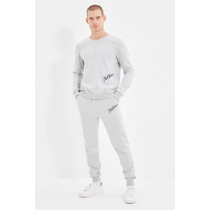 Trendyol Gray Men's Embroidered Crew Neck Regular Fit Tracksuit Set