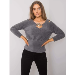 RUE PARIS Dark gray sweater with a triangular neckline