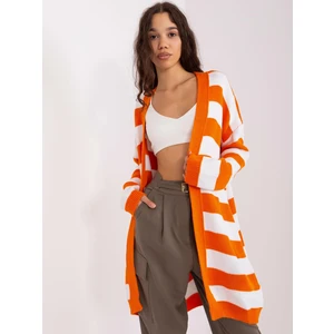 Orange-white long cardigan without closure