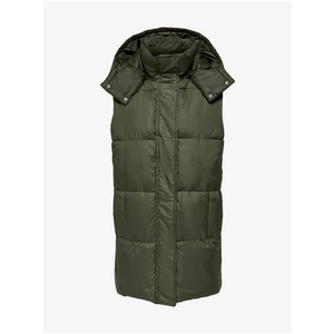 Khaki Quilted Vest with Detachable Hood ONLY Demy - Women