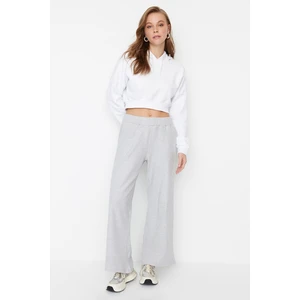 Trendyol Gray Ribbed Wide Leg Knitted Sweatpants