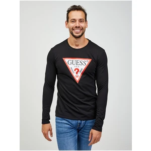 Černé pánské tričko s dlouhým rukávem Guess - Pánské