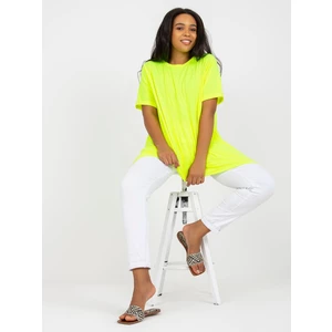 Fluo yellow viscose tunic plus size with short sleeves