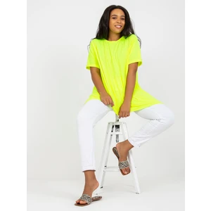 Fluo yellow viscose tunic plus size with short sleeves