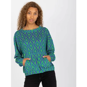 Green-blue velour sweatshirt with print RUE PARIS