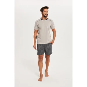 Men's pyjamas Abel, short sleeves, short legs - beige/print
