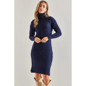 Bianco Lucci Women's Hair Braided Turtleneck Knitwear Dress