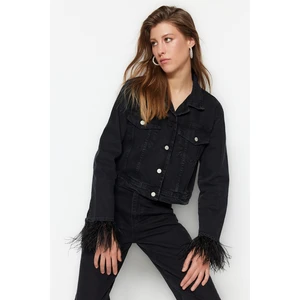 Trendyol Black Pile Trucker Crop Denim Jacket