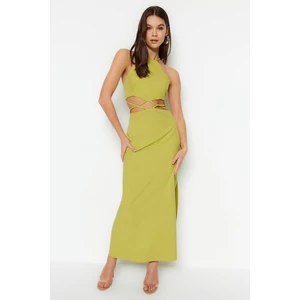 Trendyol Green Fitted Maxi Woven Dress With Window Detail To The Waist
