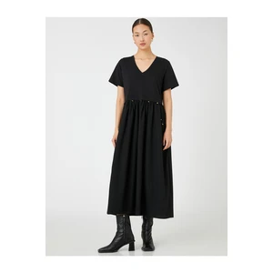 Koton Beading Detailed V-Neck Short Sleeves Midi-Length Dress.