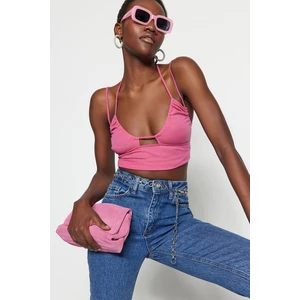 Trendyol Pink Crop Knitted Bustier with Window/Cut Out Detailed