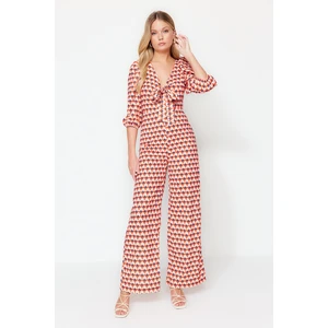 Trendyol Red Maxi Weave Geometric Pattern Jumpsuit