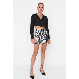 Trendyol Animal Print Mini Weave Skirt With Black Belt