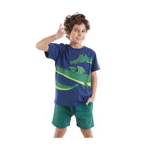 Mushi Dragon Boy Navy Blue T-shirt with Green Shorts Summer Suit