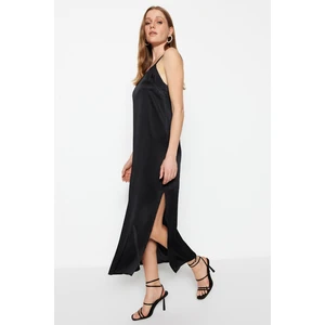 Trendyol Black Straight Cut Midi Dress with Woven Back Detail Dress